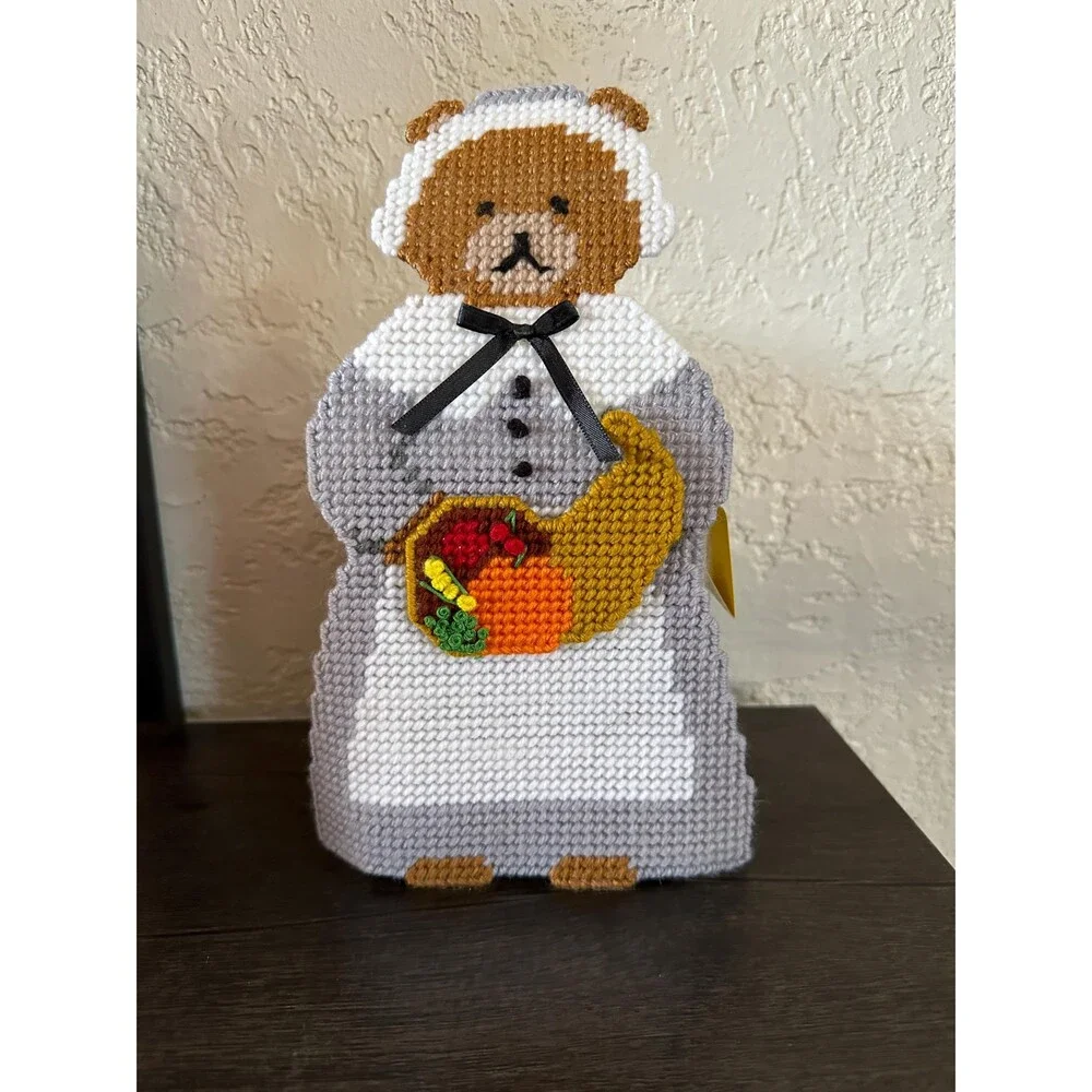 Thanksgiving Women Pilgrim Bear Boutique Tissue Box Cover